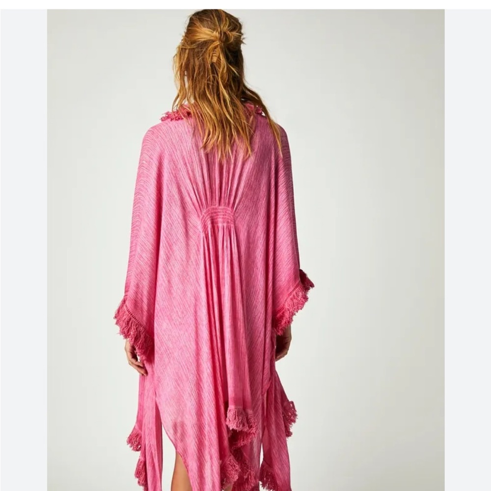 Free People Sun Bleached Fringe Pink Kimono, One size
